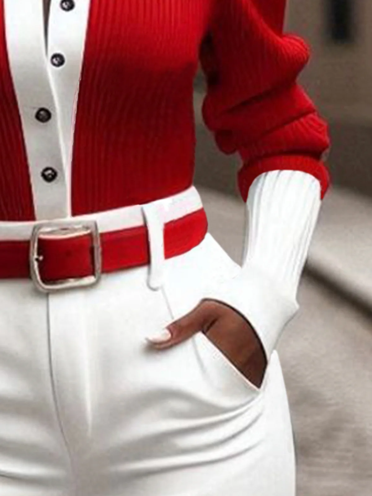 Puff Sleeve Color Block Elegant Sweater Shirt