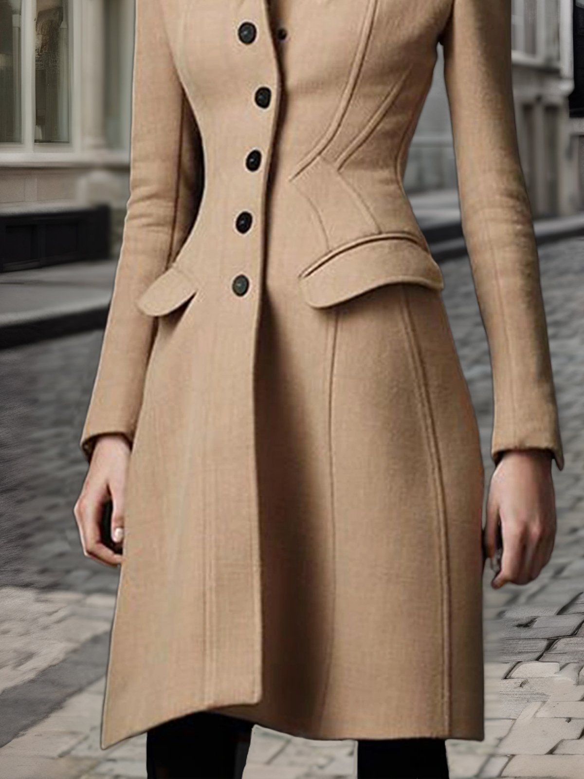 Shawl Collar Buttoned Plain Urban Coat