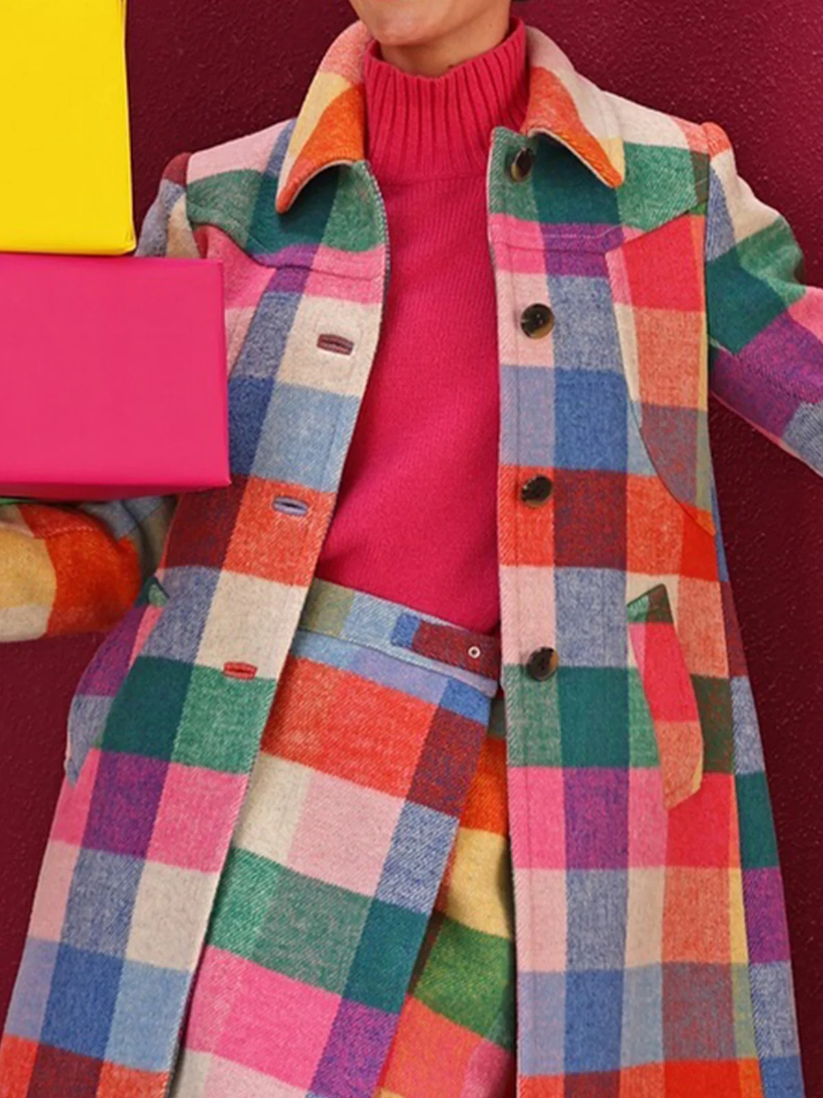 Loosen Mid-long Urban Plaid Coat