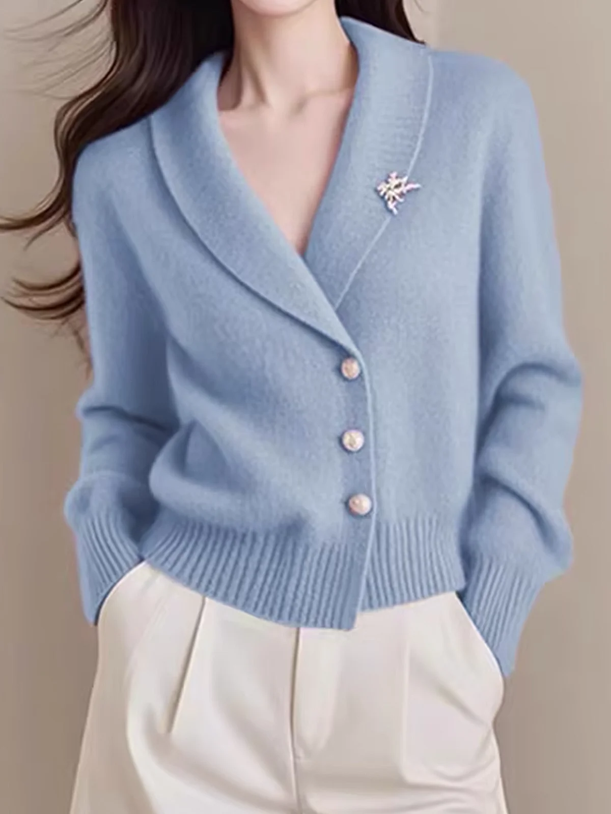 Plain Shawl Collar Urban Cardigan Brooch not included