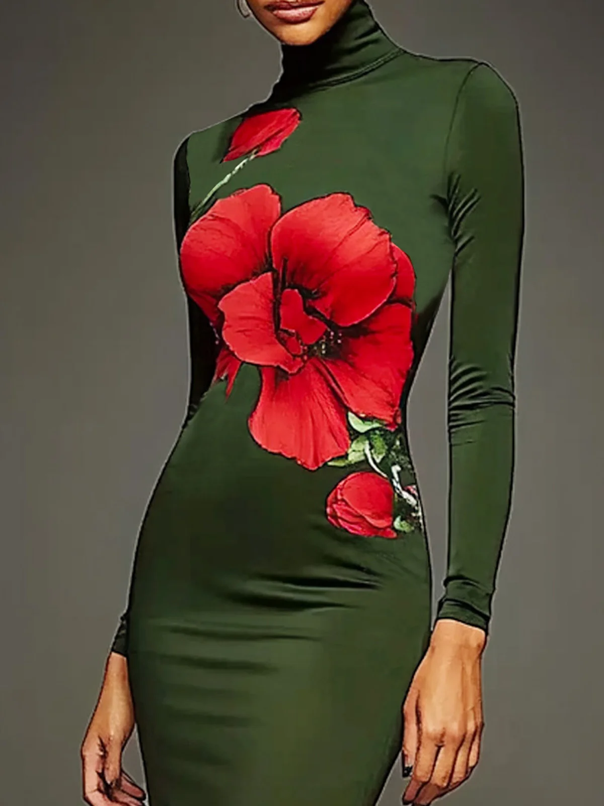 Floral Printing Turtleneck Urban Dress