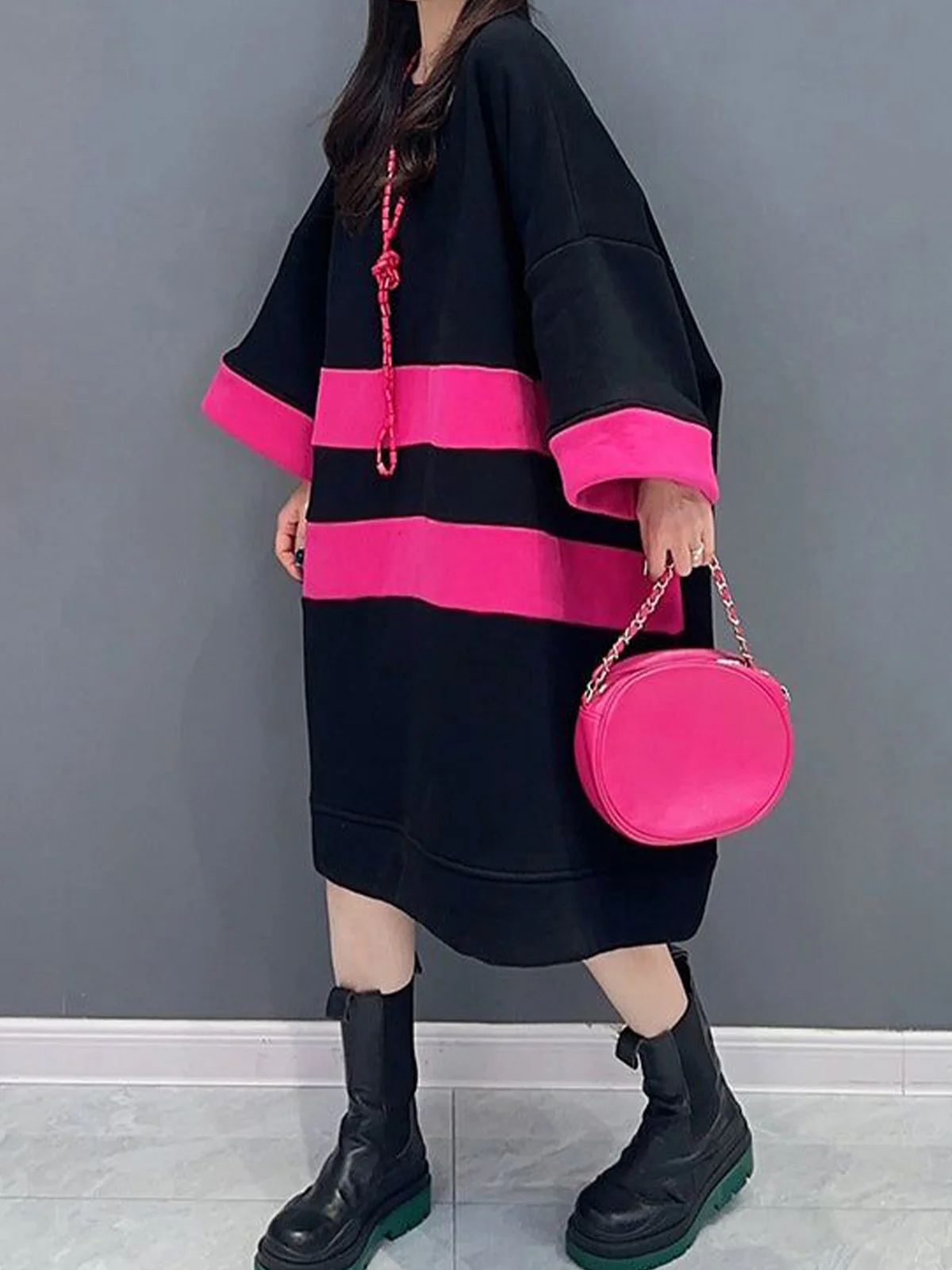 Color Block Raglan Sleeve Loosen Casual Dress