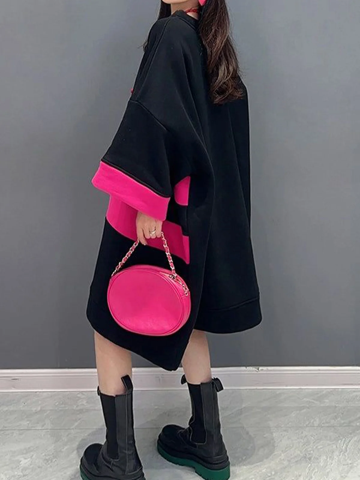 Color Block Raglan Sleeve Loosen Casual Dress