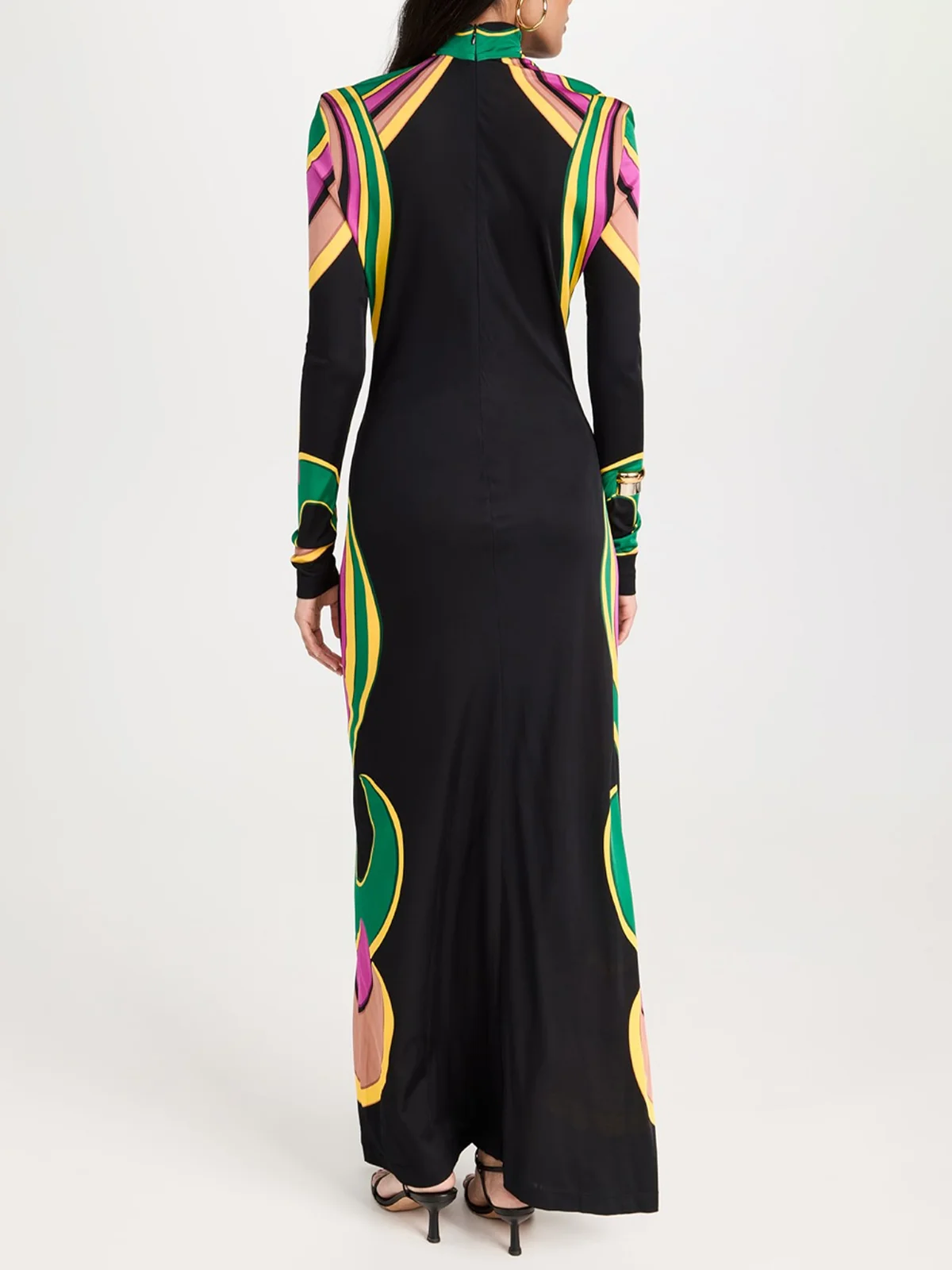 Turtleneck Abstract Graphic Printing Elegant Maxi Dress