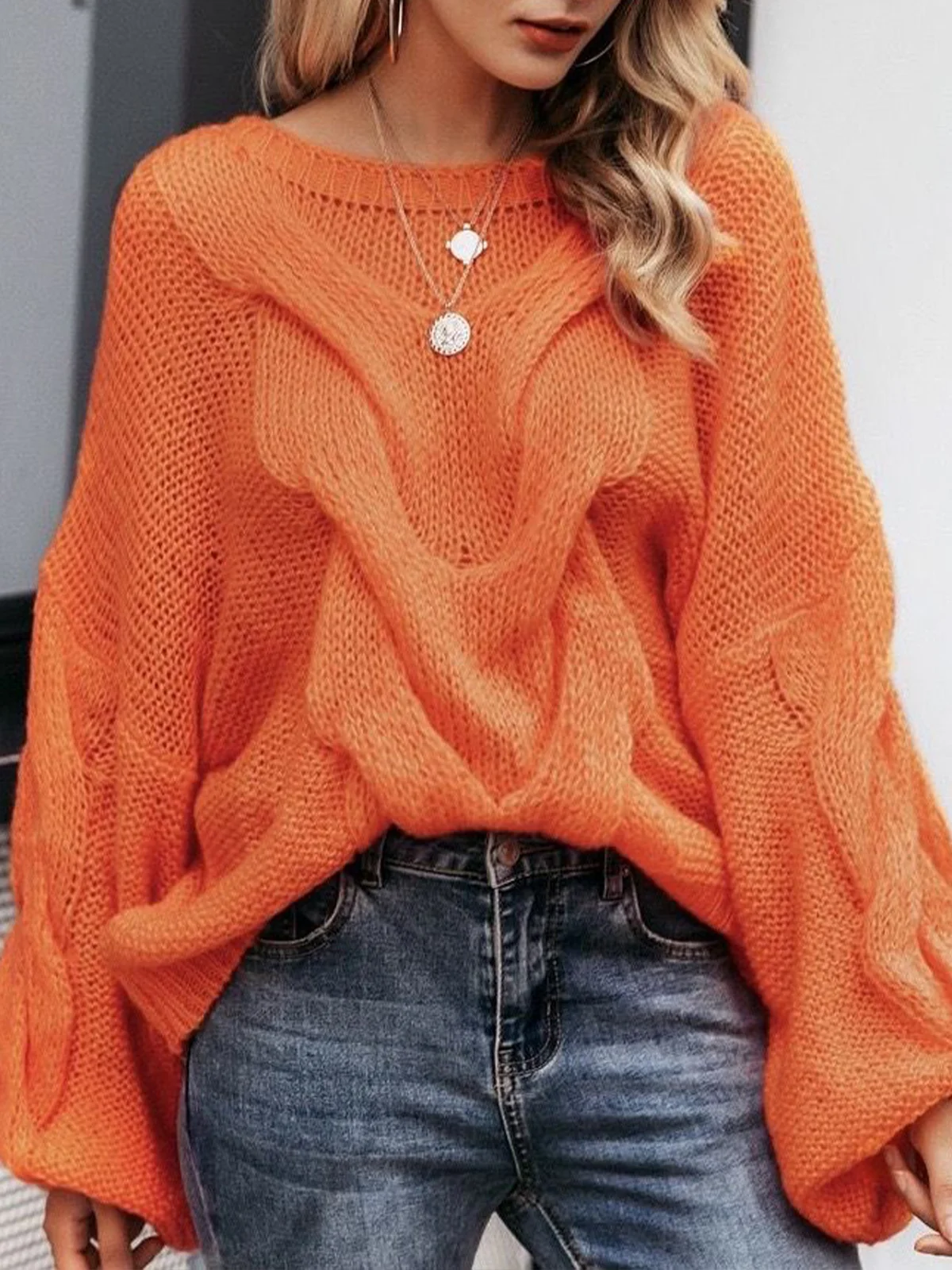 Casual Balloon Sleeve Loose Plain Sweater