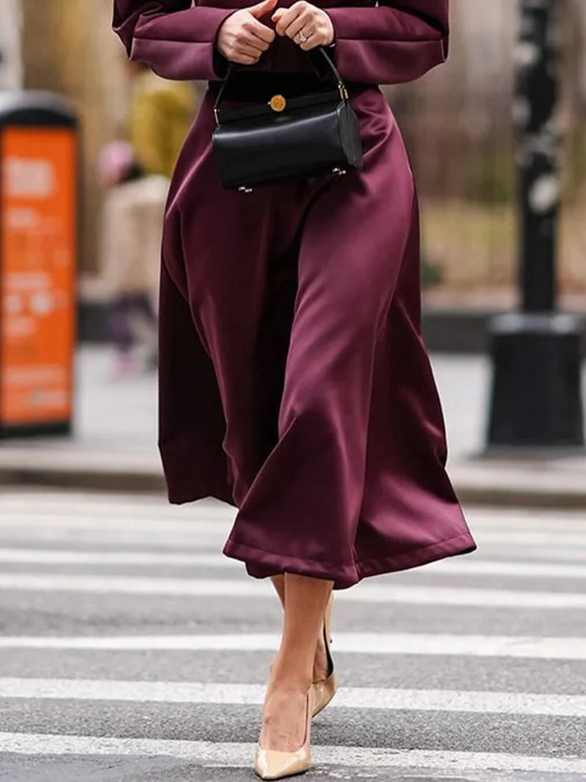 A-Line Elegant Plain Loose Midi Skirt