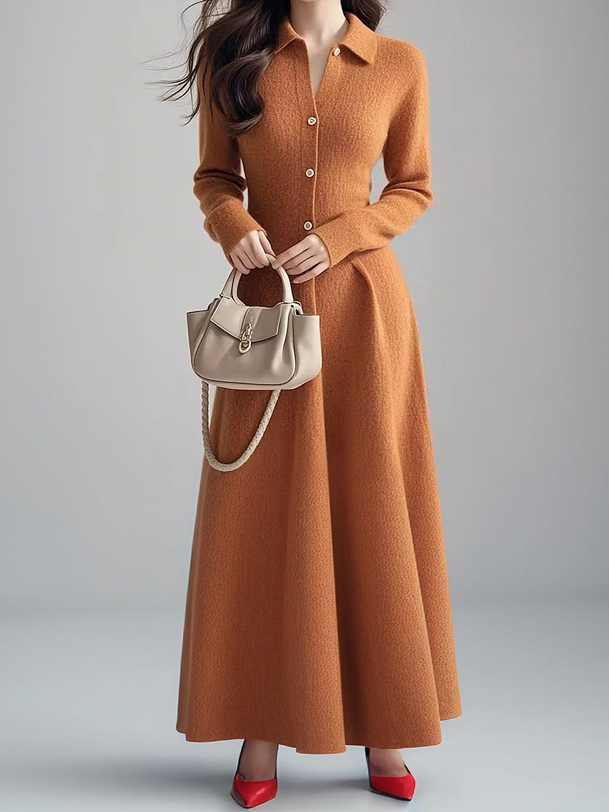 Medium Elasticity Elegant Plain Sweater Dress