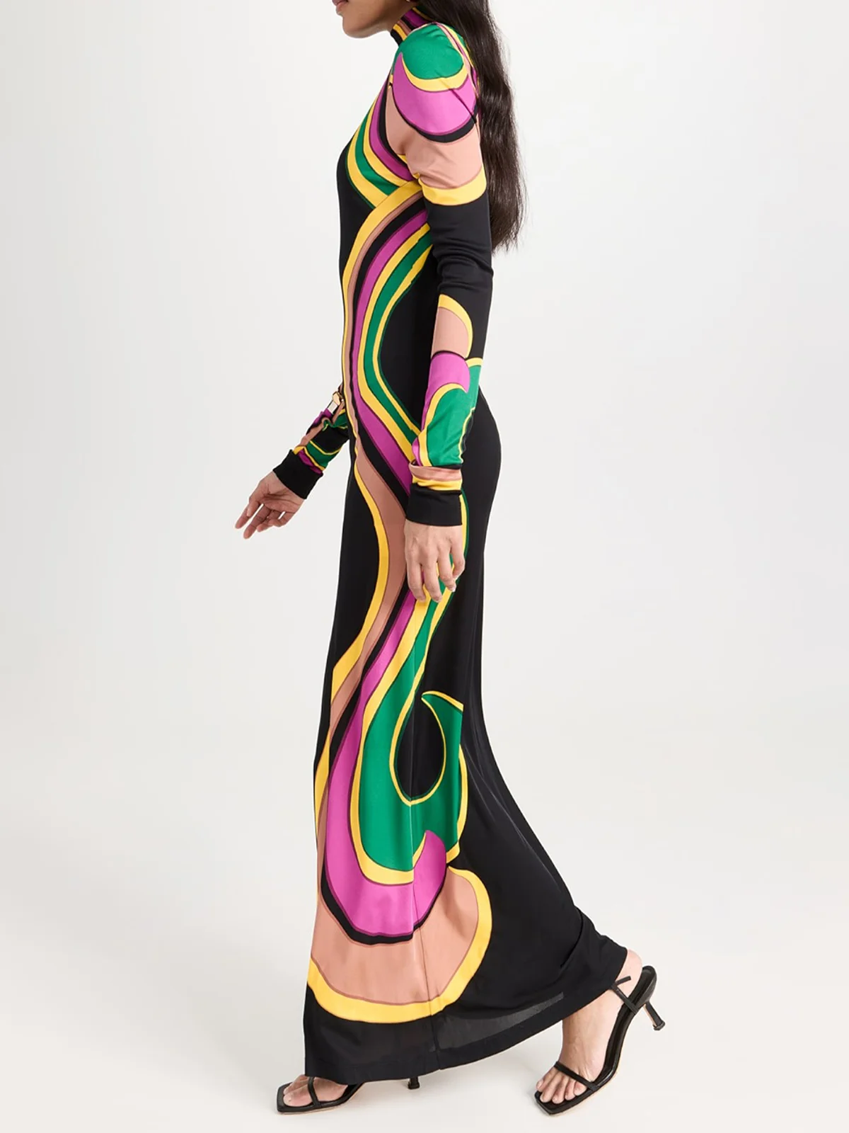 Turtleneck Abstract Graphic Printing Elegant Maxi Dress