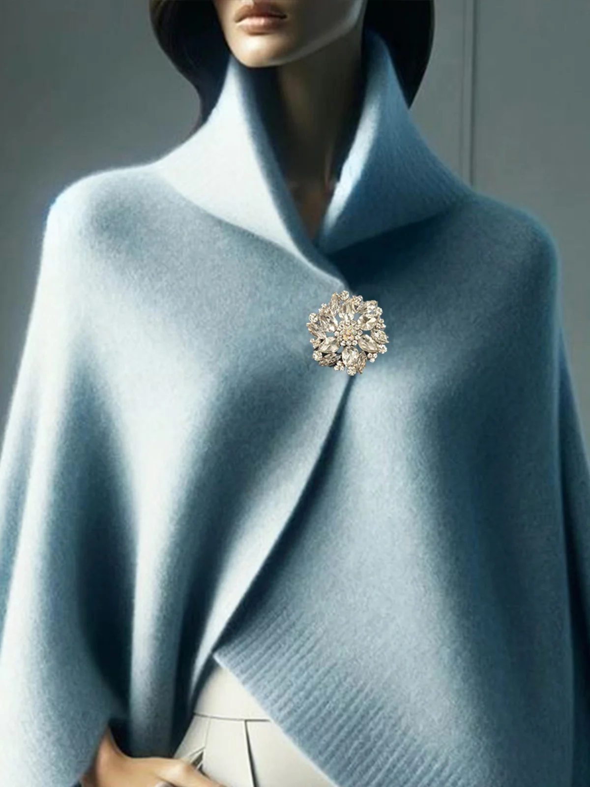 Elegant Raglan Sleeve Sweater With Brooch