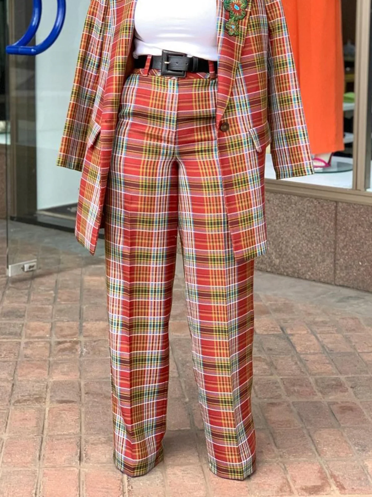 Plaid Urban Fashion Pants With No Belt