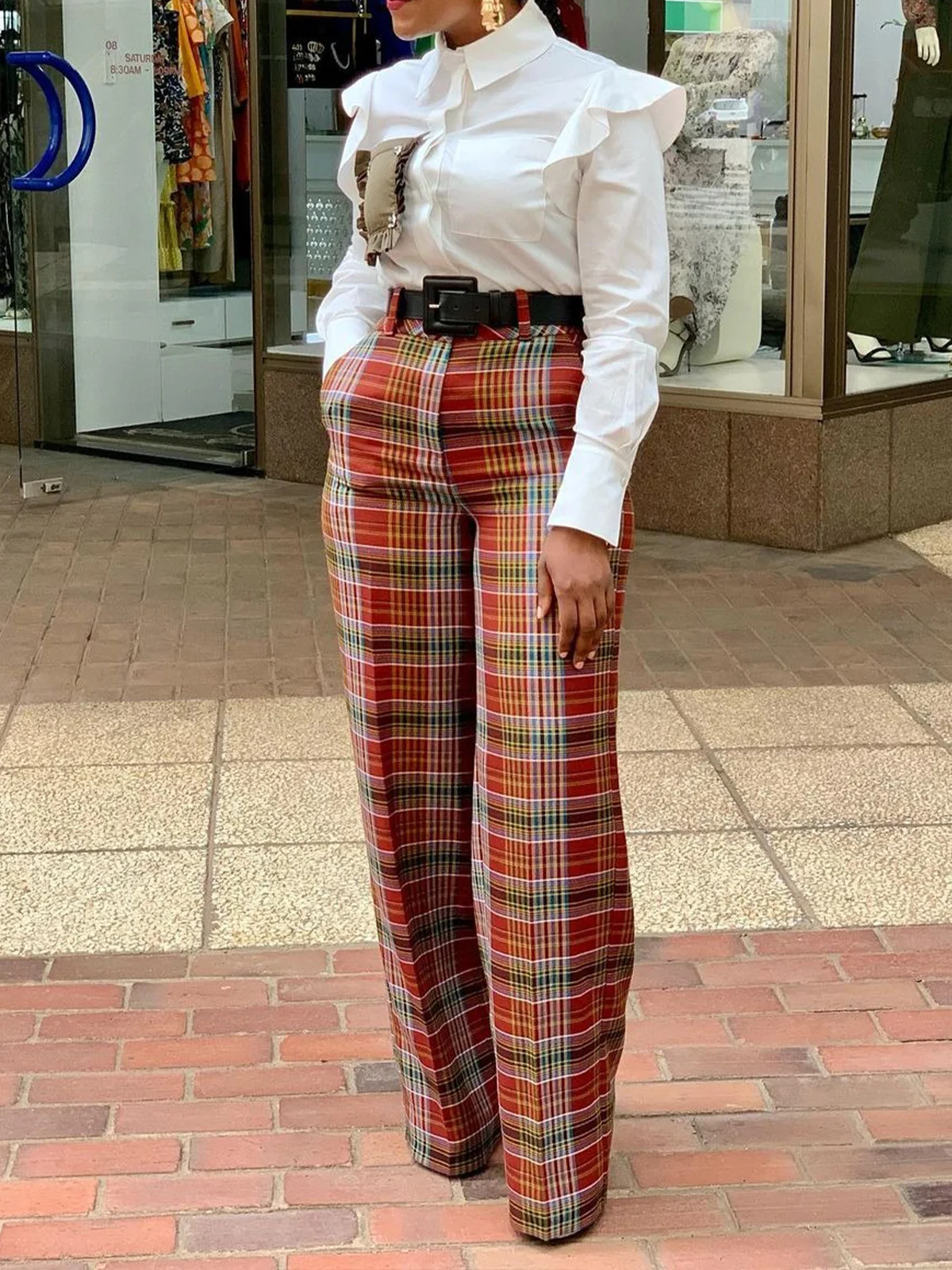 Plaid Urban Fashion Pants With No Belt