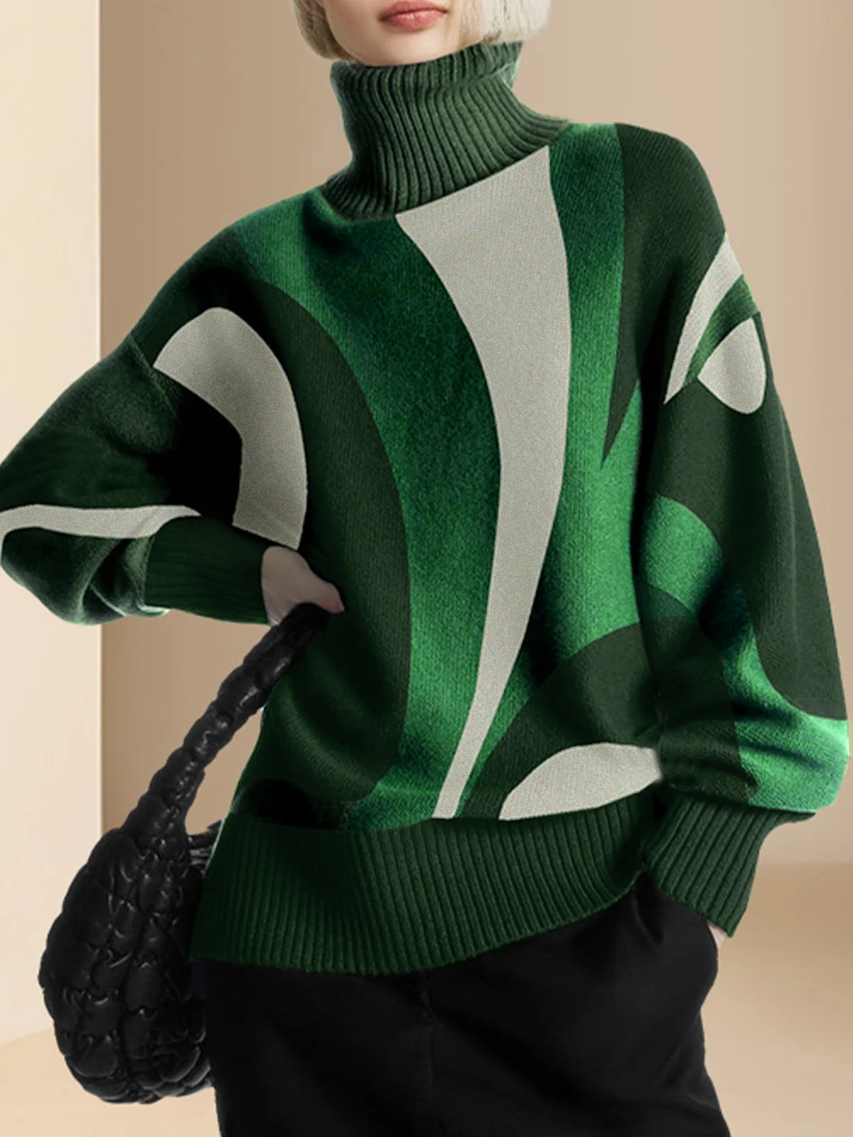 Cozy Abstract Turtleneck Sweater