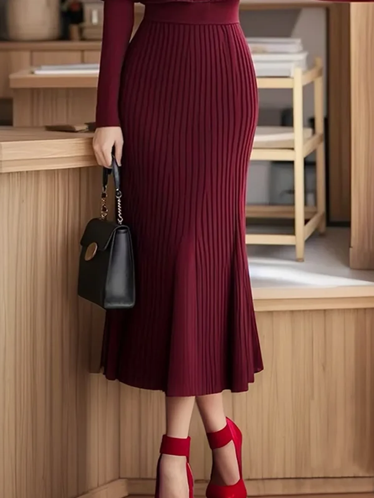 Elegant High Elasticity Stand Collar Sweater Dress