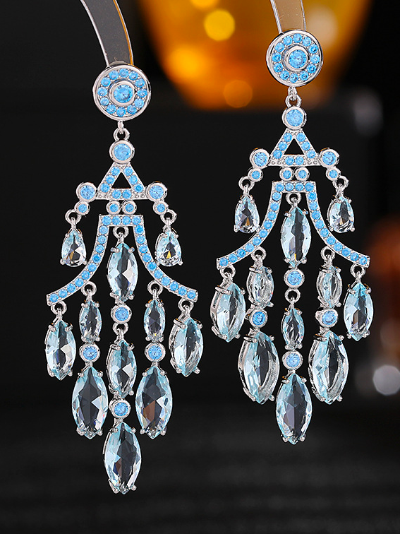 Zircon Inlaid Water Drop Tassel Earrings 