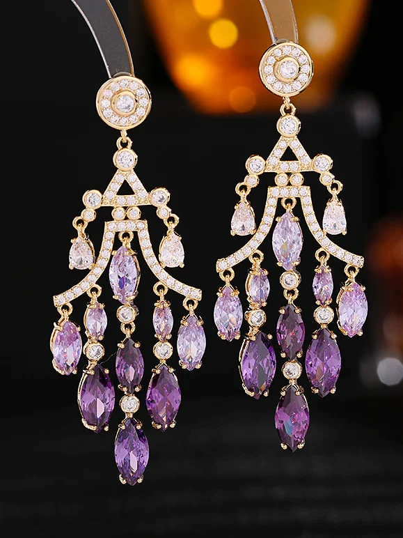 Zircon Inlaid Water Drop Tassel Earrings 