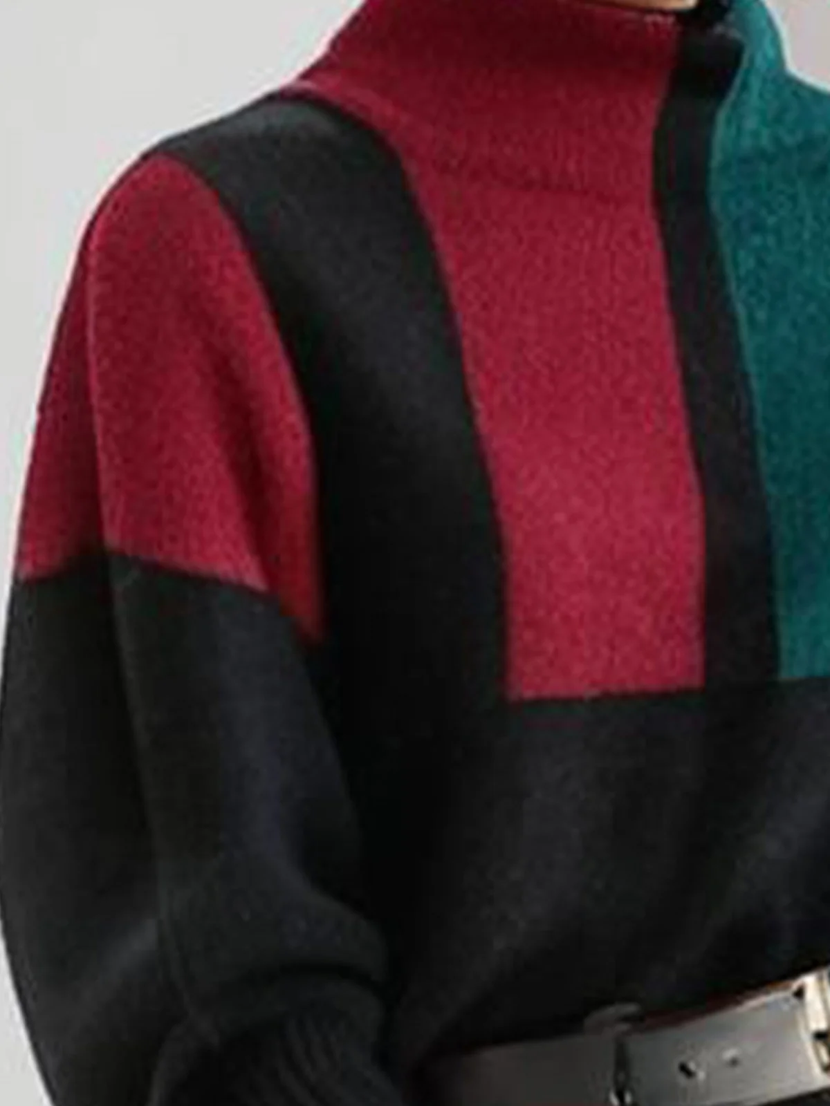 Turtleneck Casual Geometric Balloon Sleeve Sweater