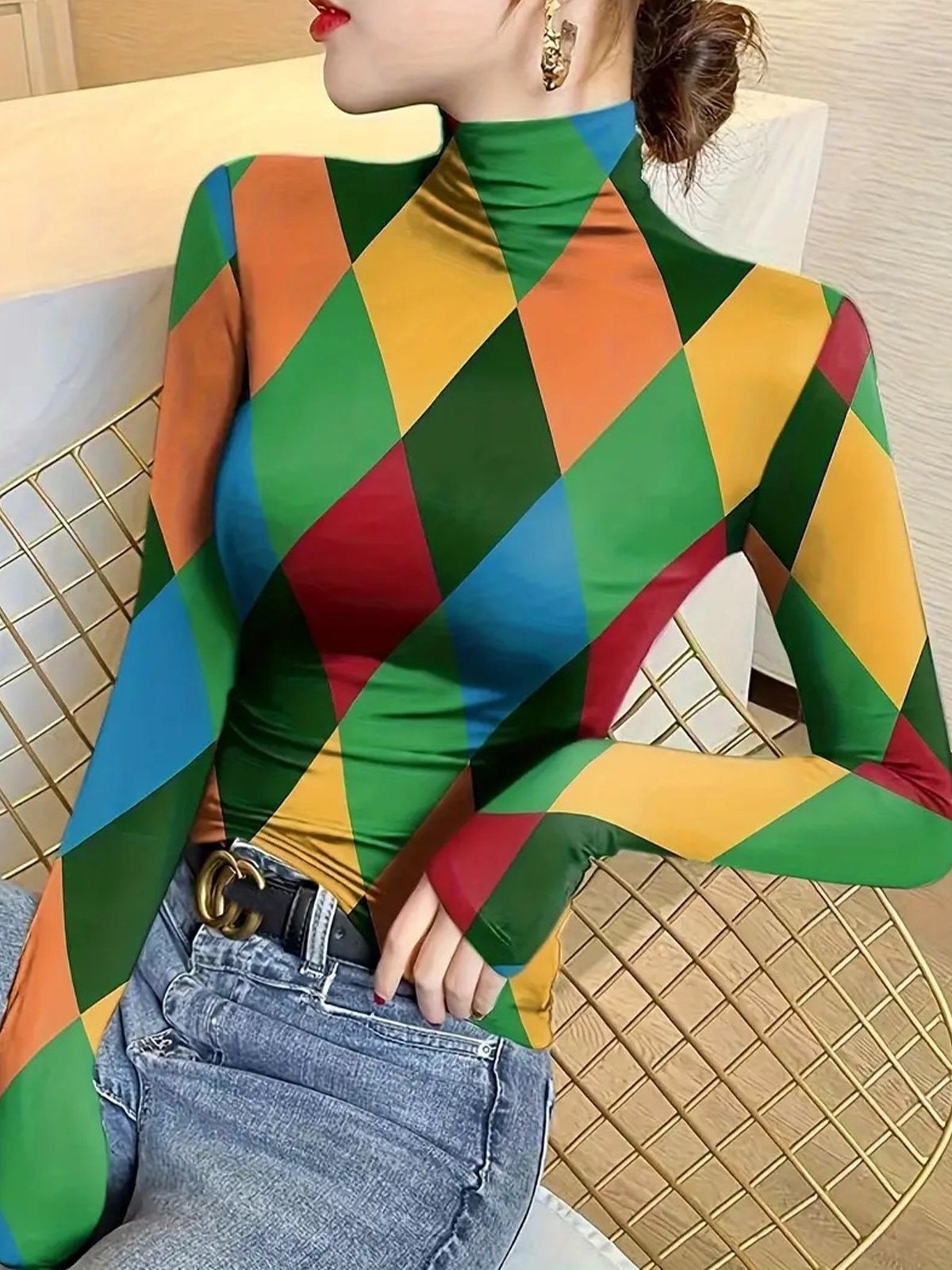 Casual Geometric Tight Daily T-Shirt