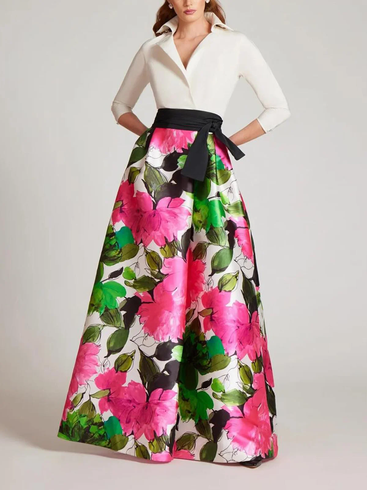 Floral Loose Elegant Maxi Skirt With Belt