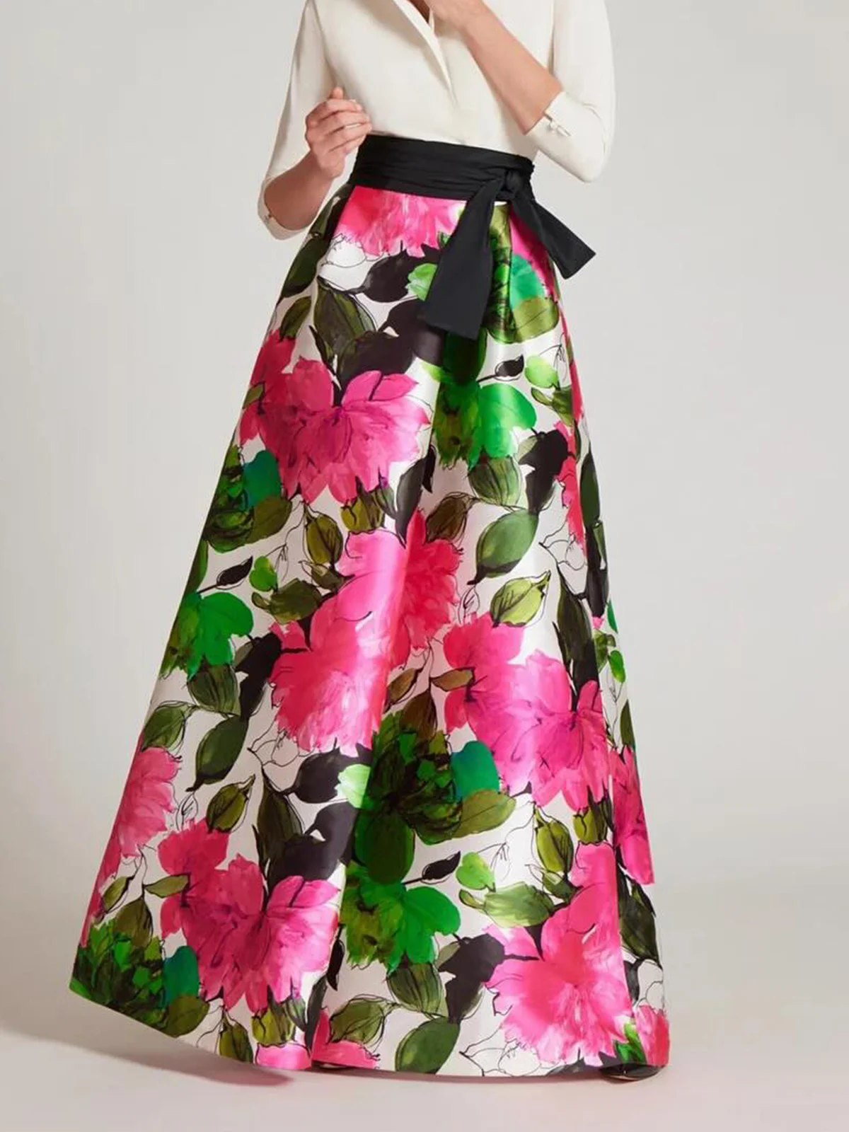 Floral Loose Elegant Maxi Skirt With Belt