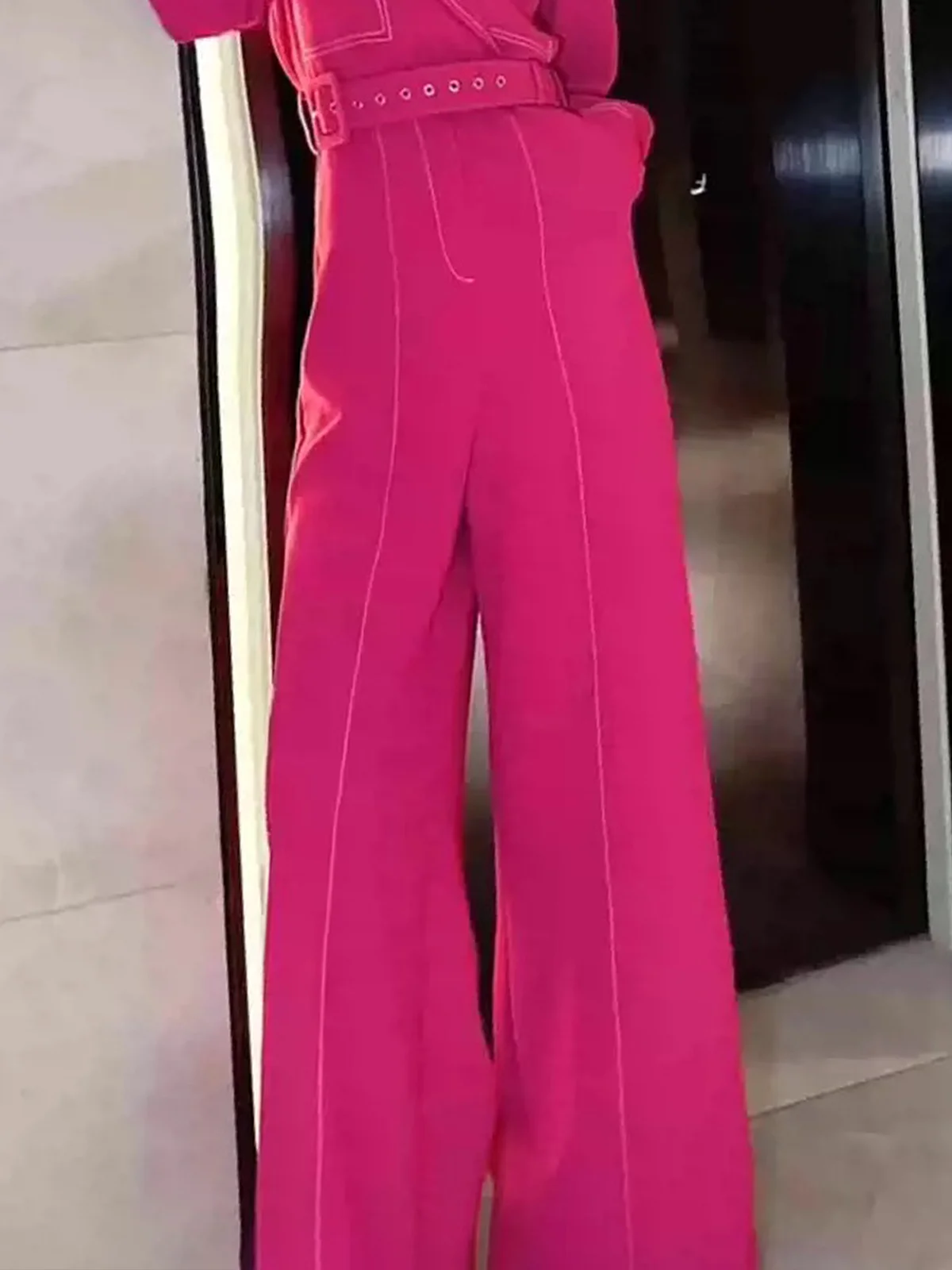 Elegant Loose Plain Pants With Belt