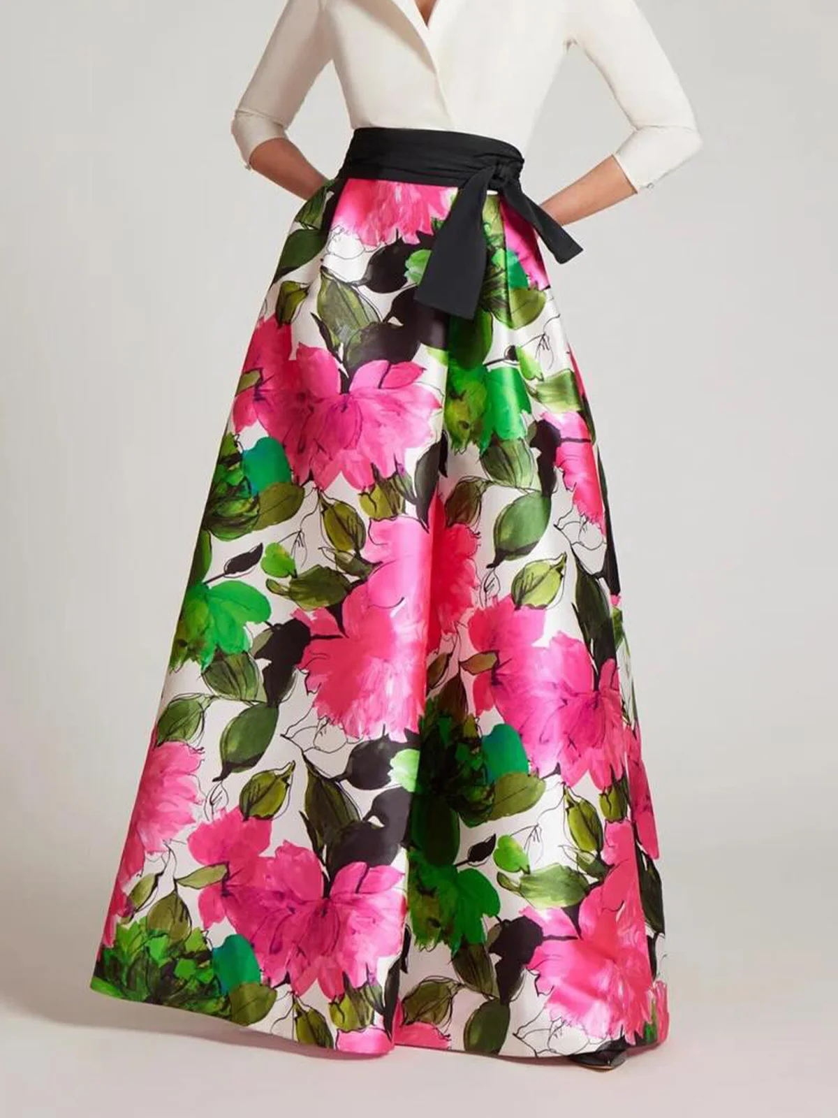 Floral Loose Elegant Maxi Skirt With Belt