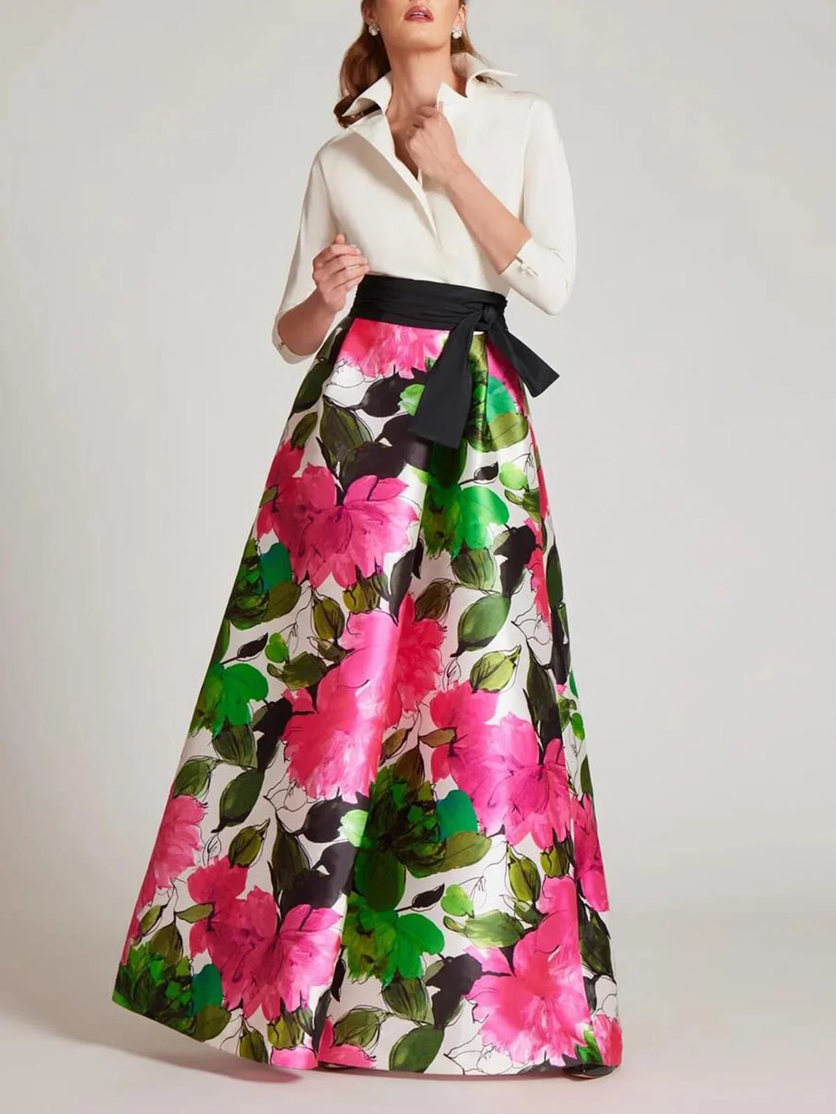 Floral Loose Elegant Maxi Skirt With Belt