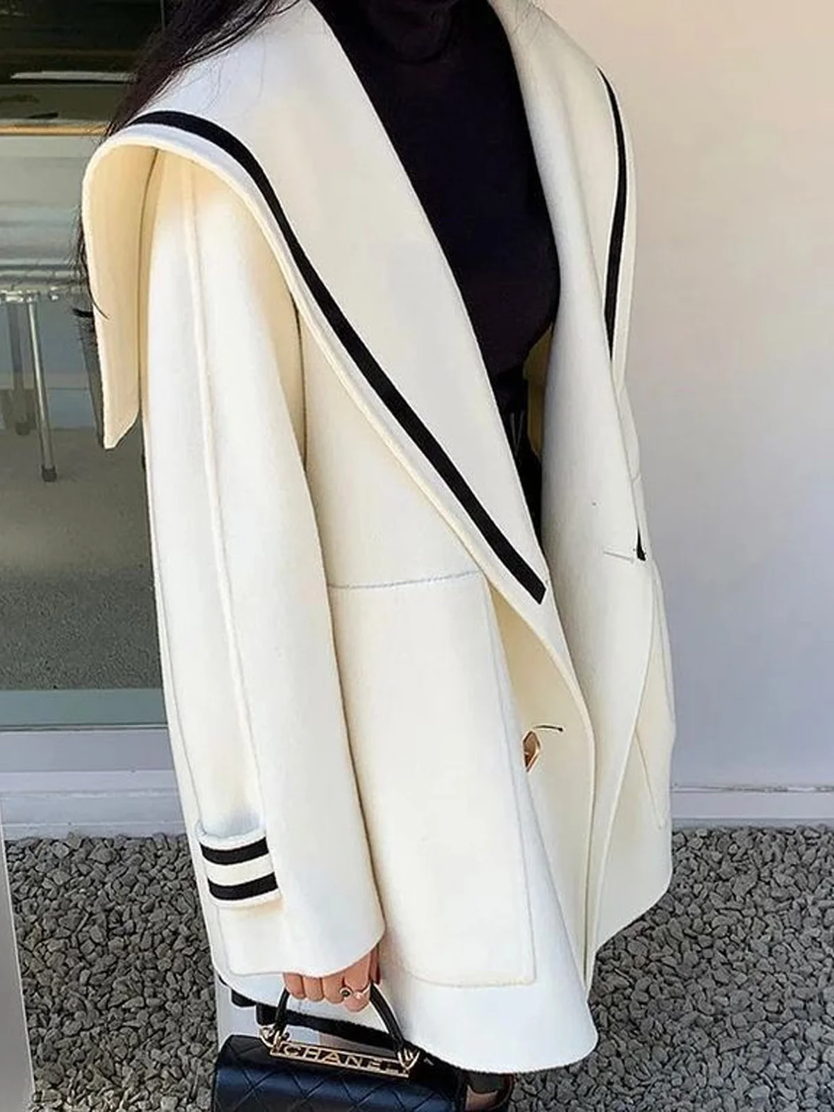 Color Block Urban Split Joint Lapel Collar Coat