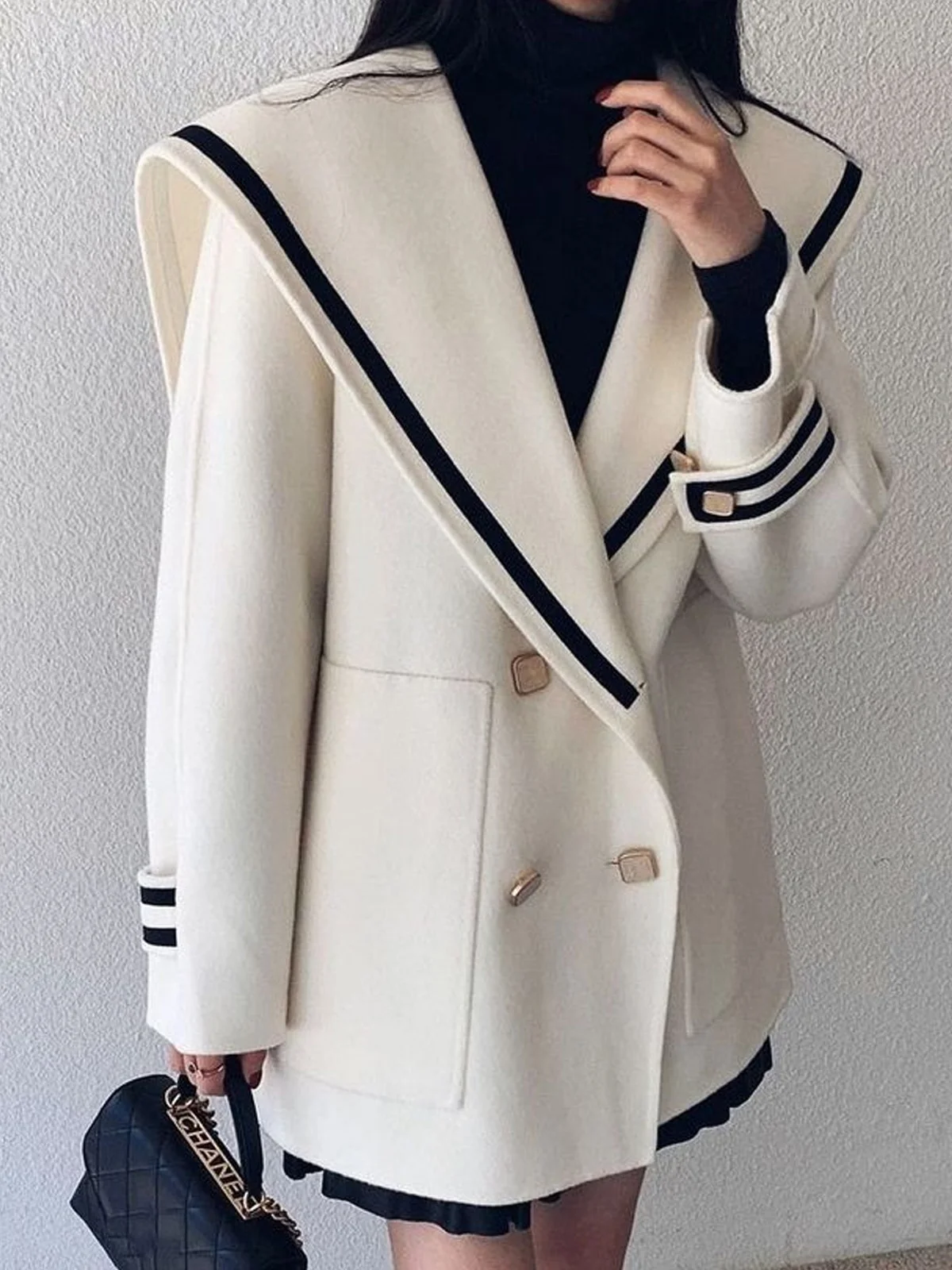 Color Block Urban Split Joint Lapel Collar Coat