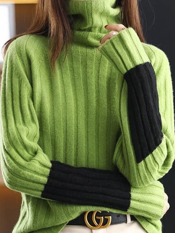 Turtleneck Contrast Stitching Urban Sweater