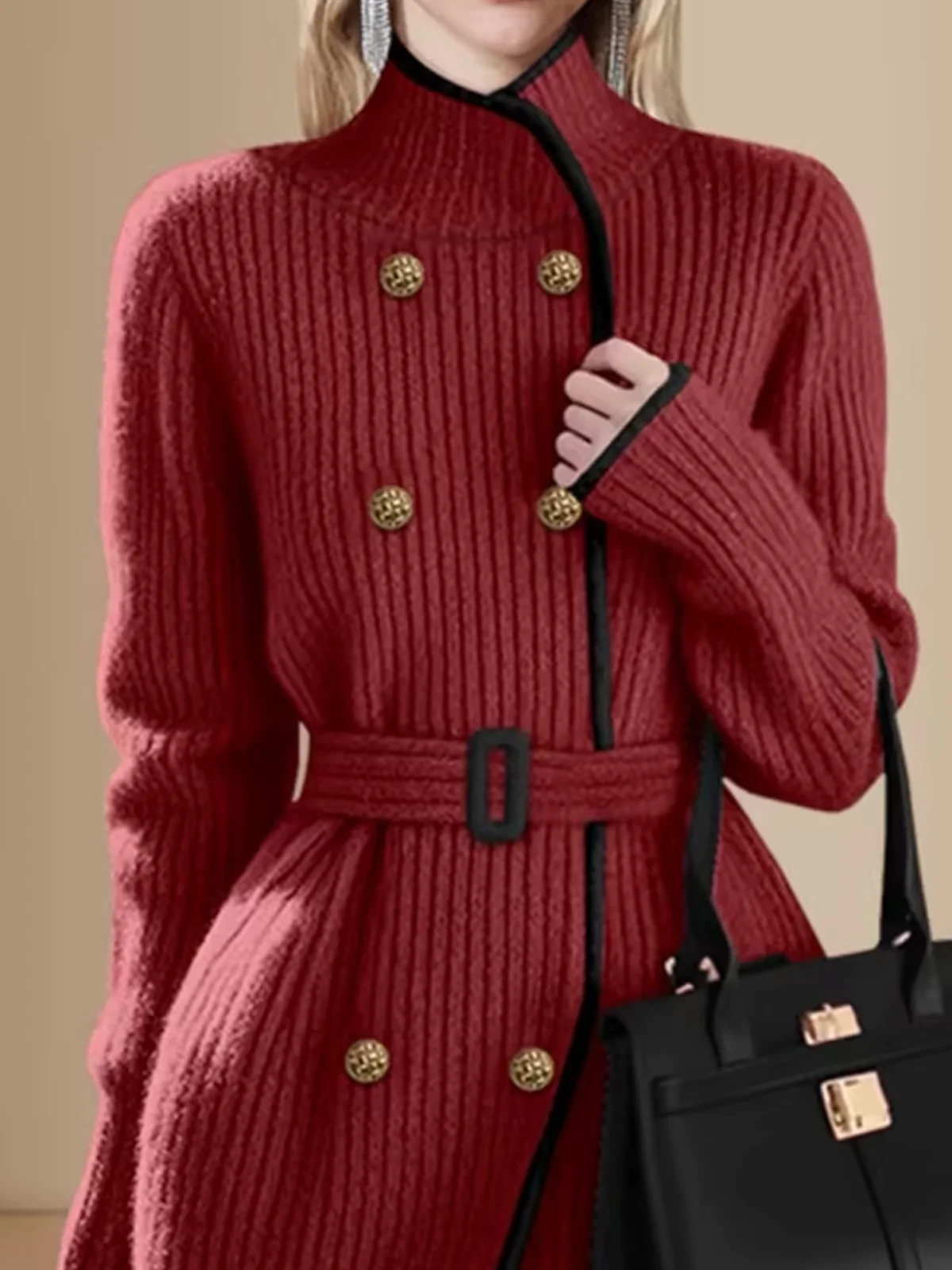 Medium Elasticity Casual Sweater Cardigan With Belt