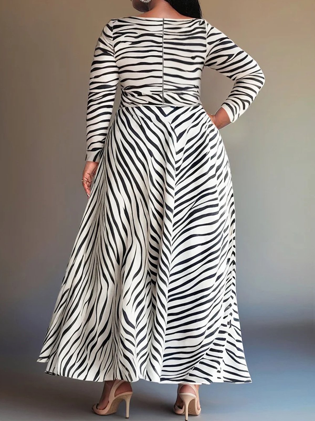 Striped Boat Neck Elegant Long Maxi Dress