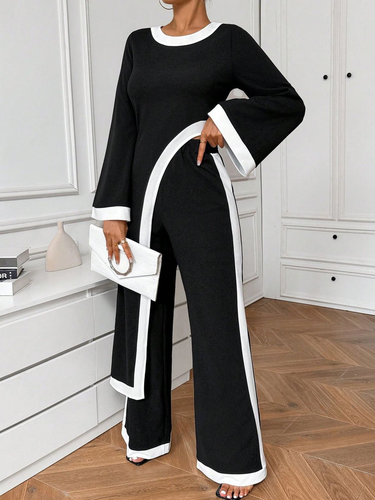 Casual Color Block Wide leg Pants