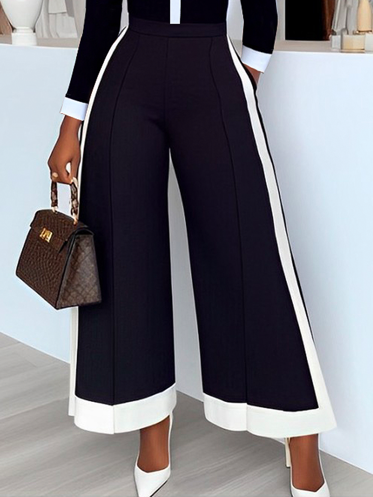 Color Block Urban  Ankle Pants Wide leg pants