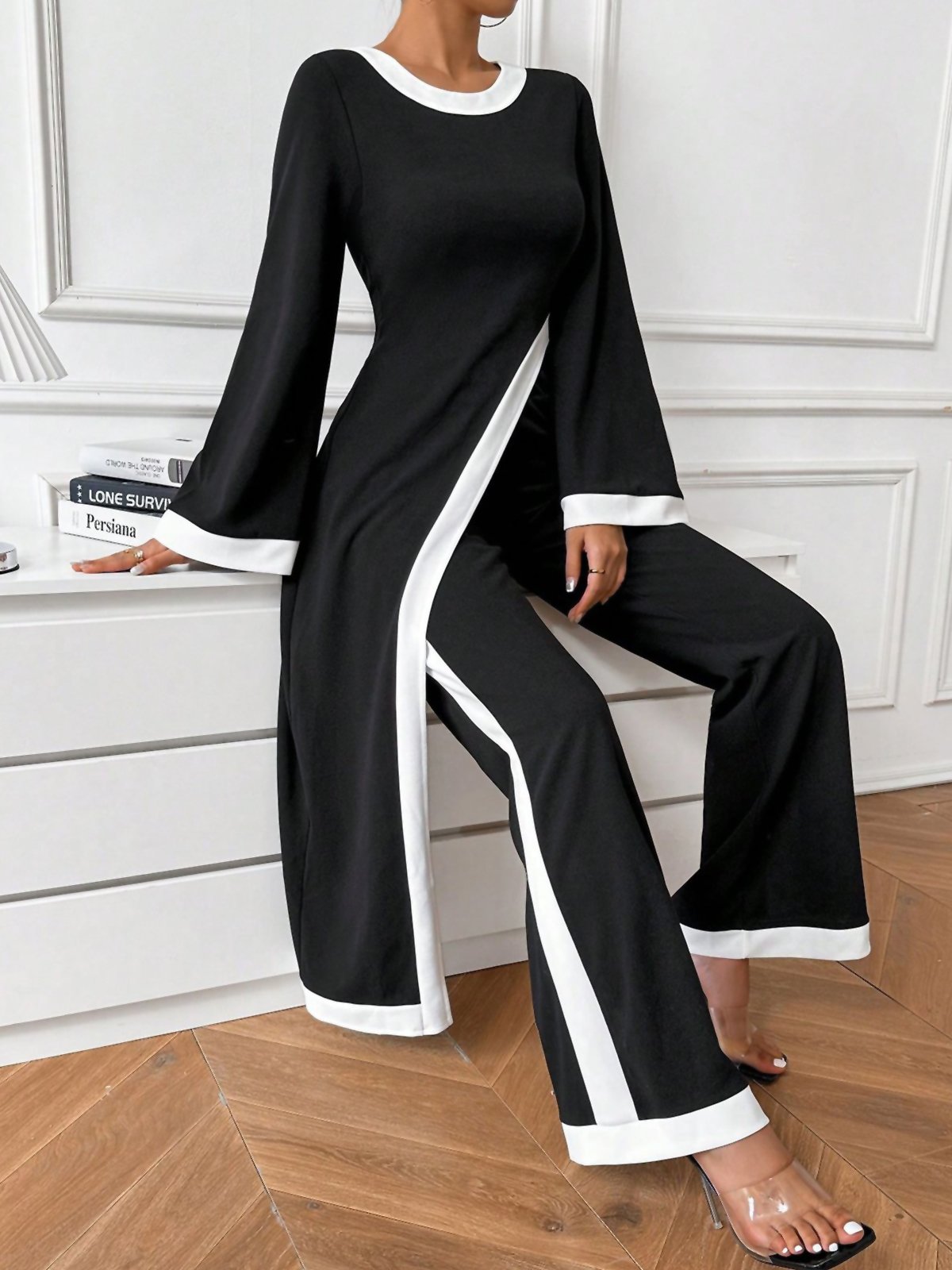 Casual Color Block Wide leg Pants