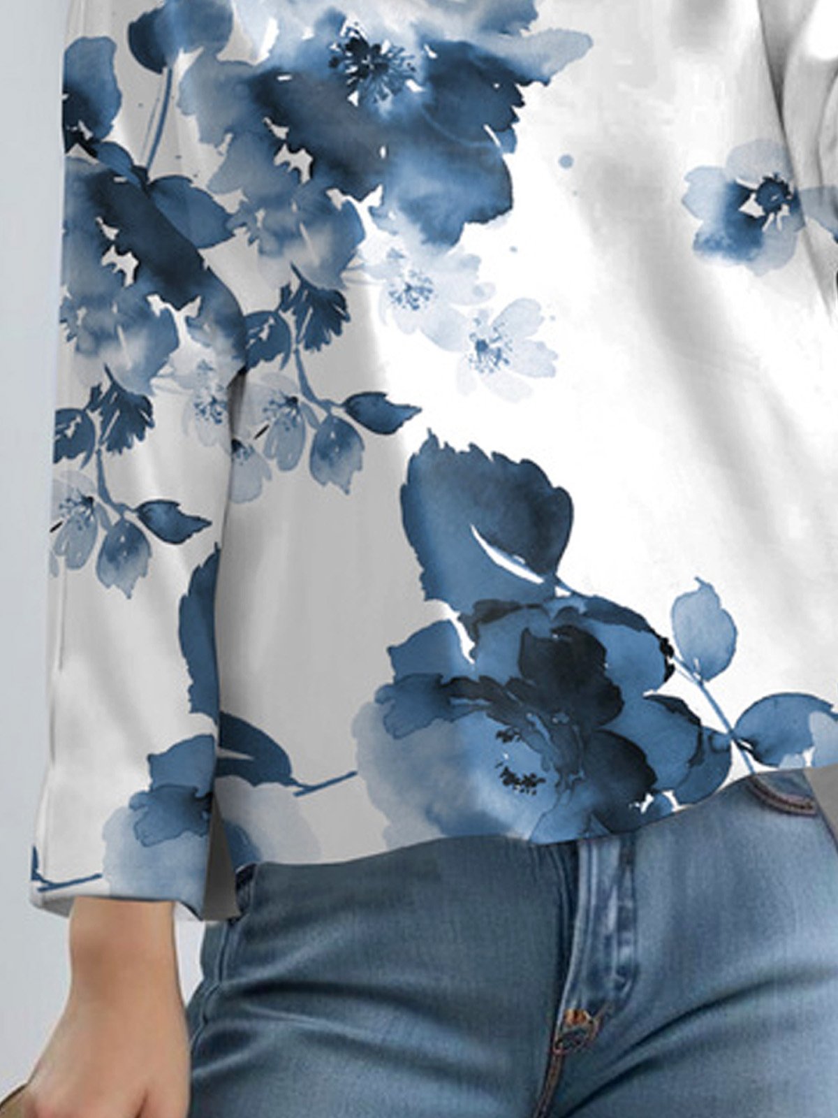 Casual Loose Crew Neck Floral Blouse