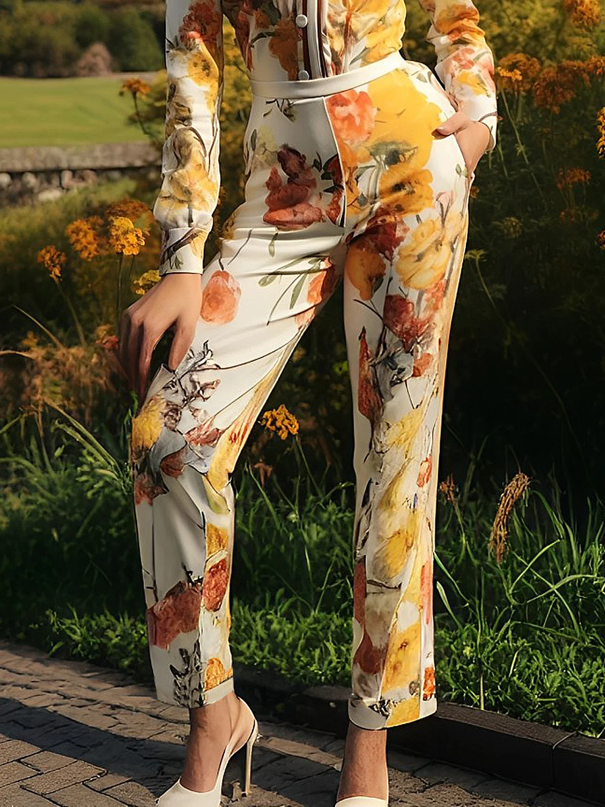 Micro-Elasticity Elegant Floral Pants