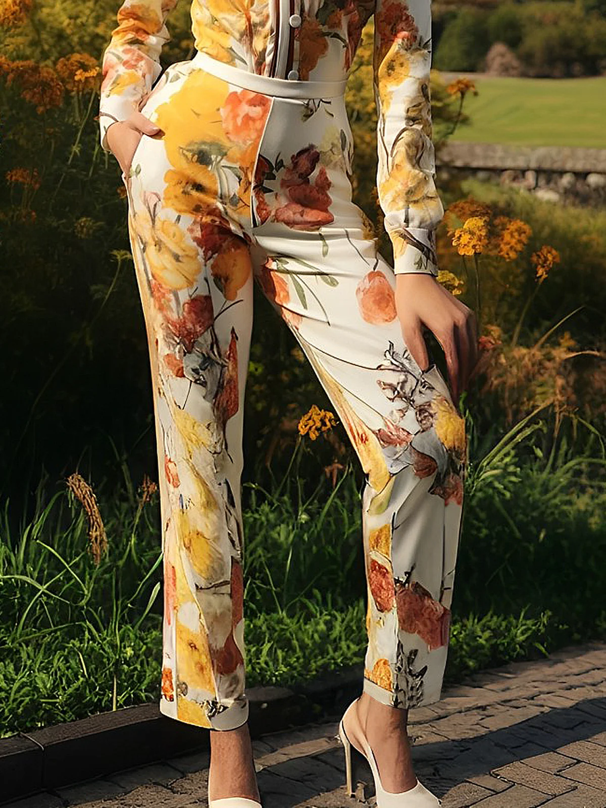 Micro-Elasticity Elegant Floral Pants