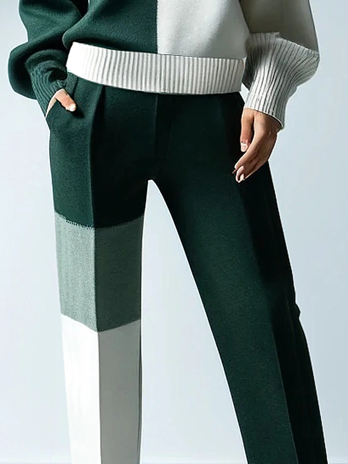 Casual Color Block Ankle  Pants