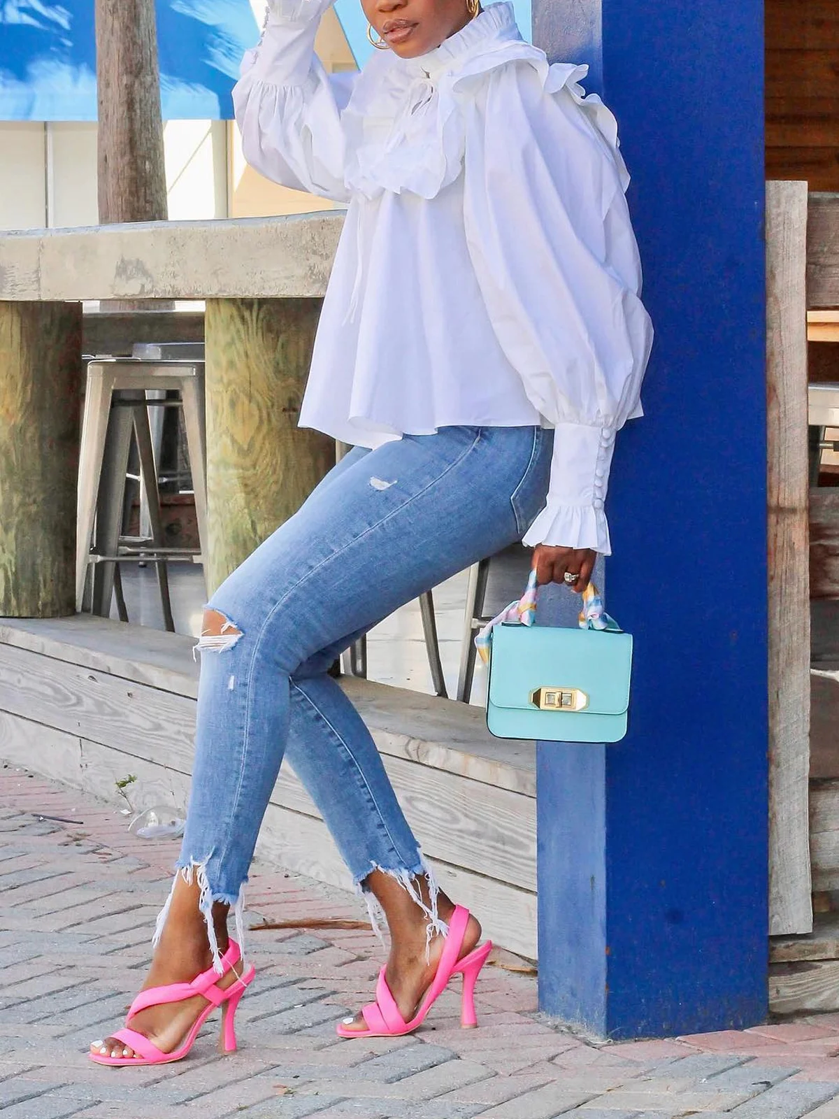 Ruffle Sleeve Plain Elegant Blouse