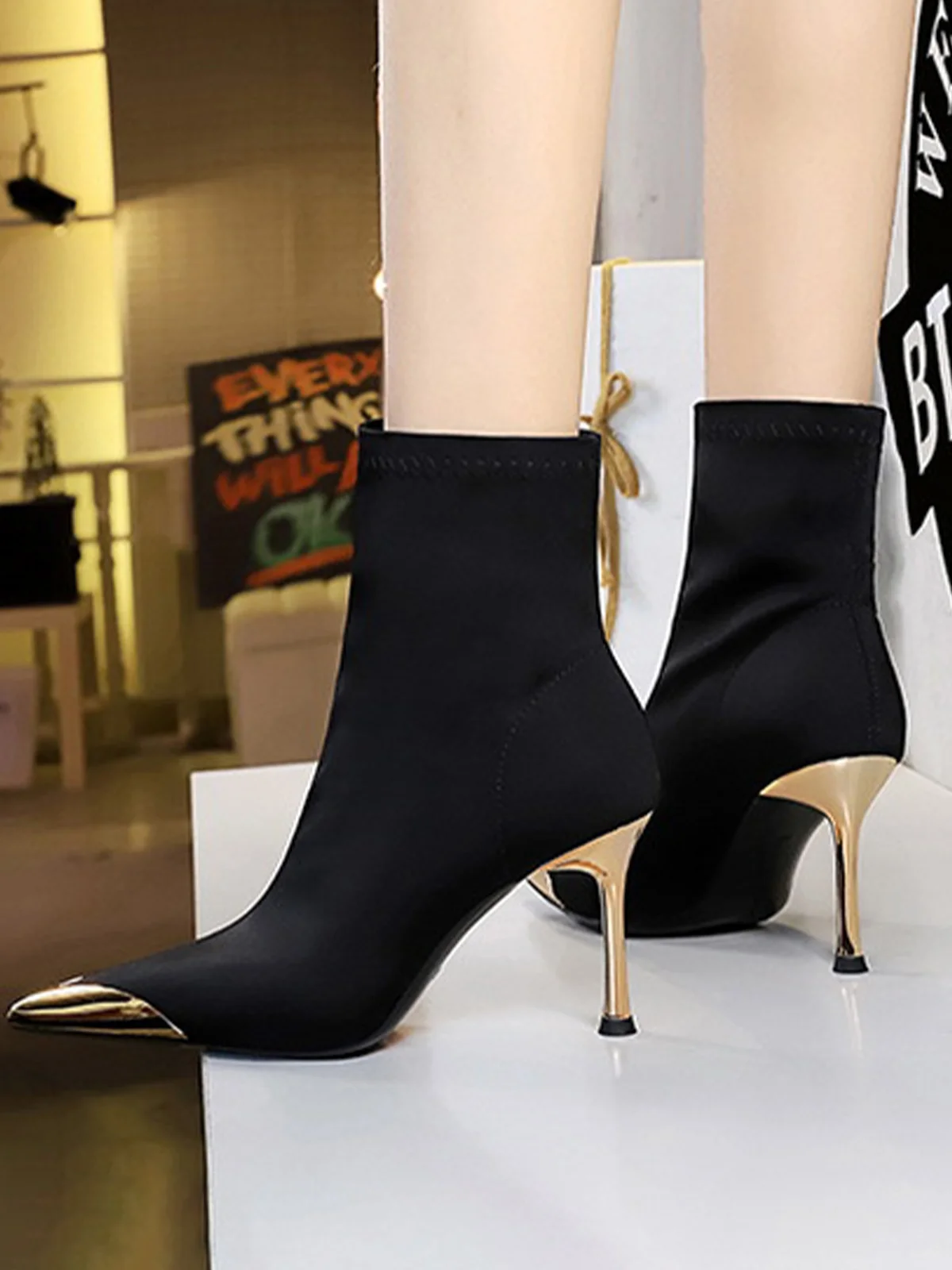 Stiletto Heel Urban Satin Plain Boots