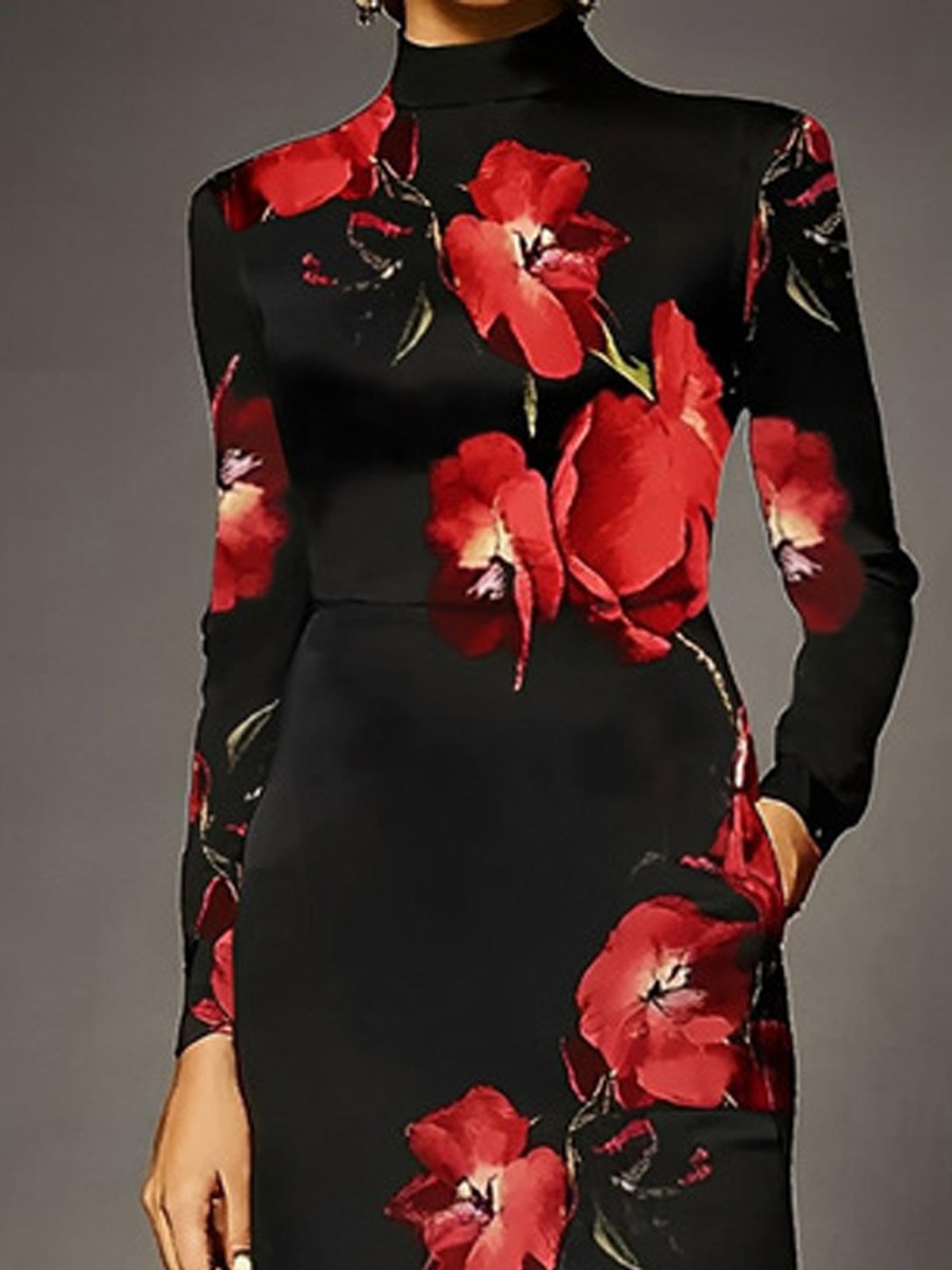 Stand Collar Urban Floral Dress