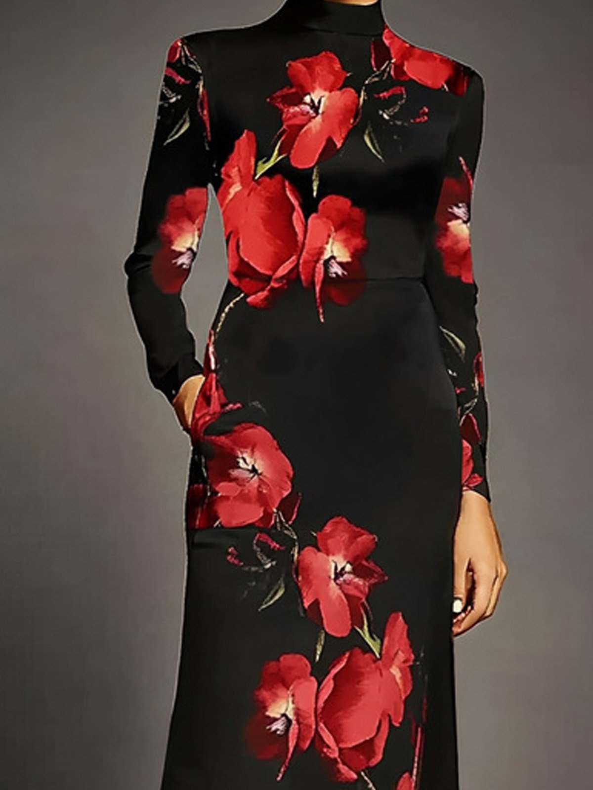 Stand Collar Urban Floral Dress