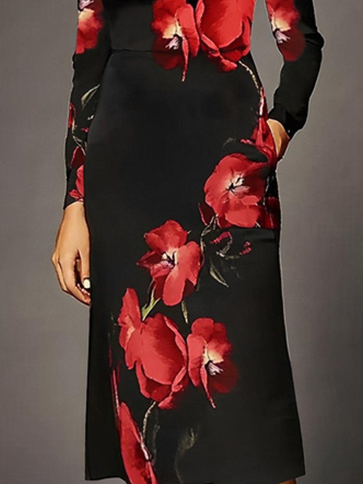 Stand Collar Urban Floral Dress