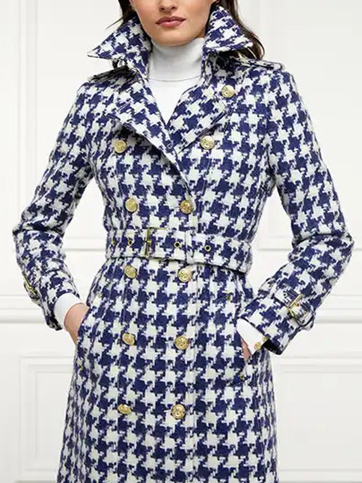 Urban Plaid Lapel Collar Coat With Belt