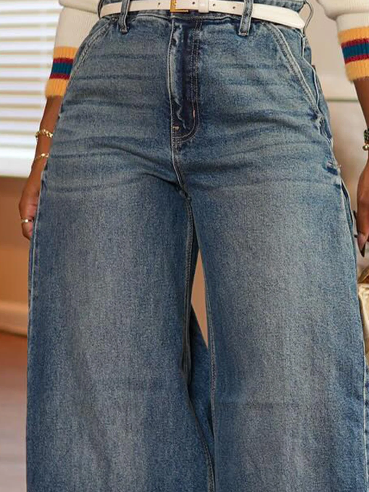 Loose Denim Plain Wide leg Jeans