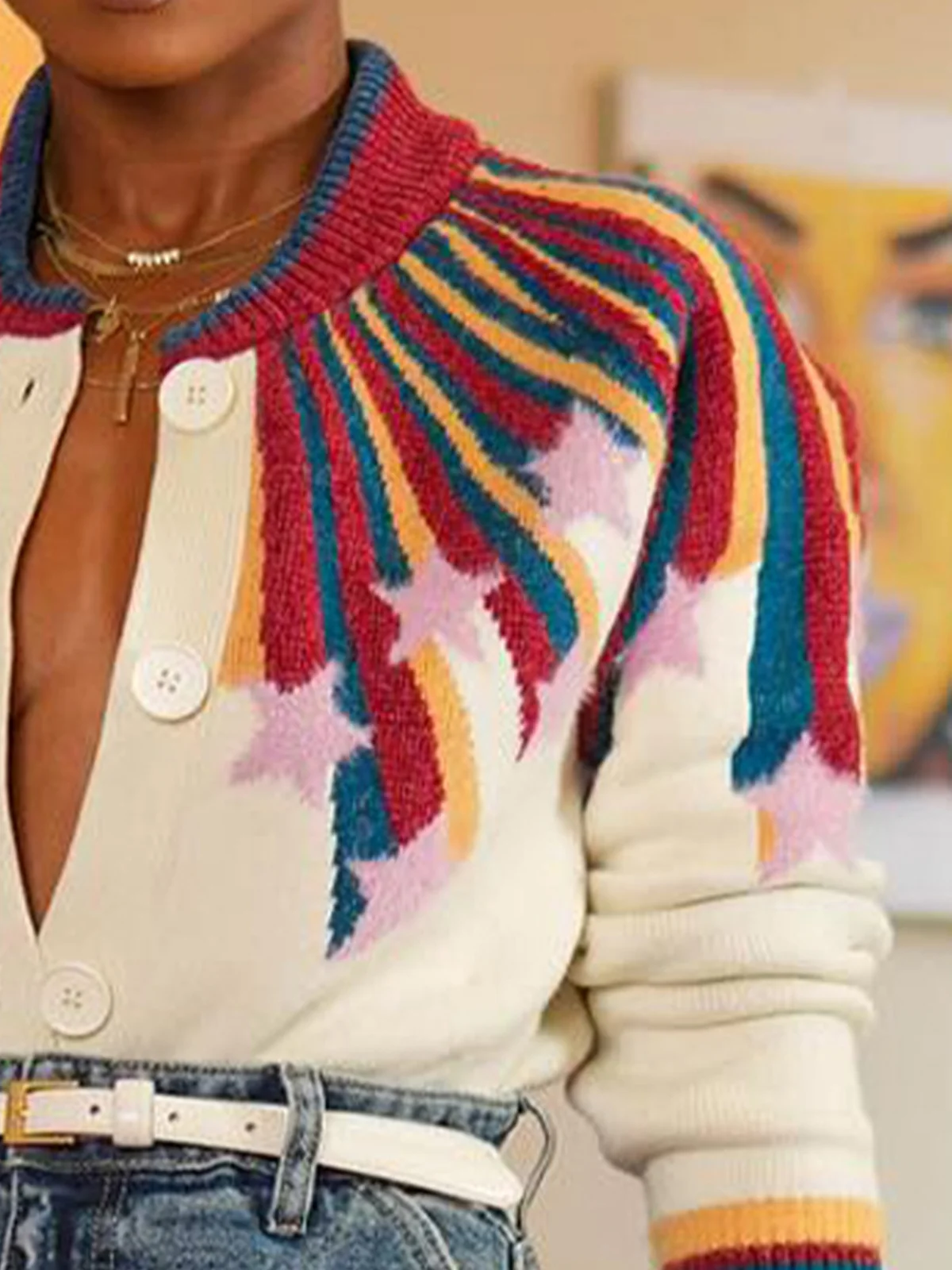 Color Block Loose Sweater Cardigan