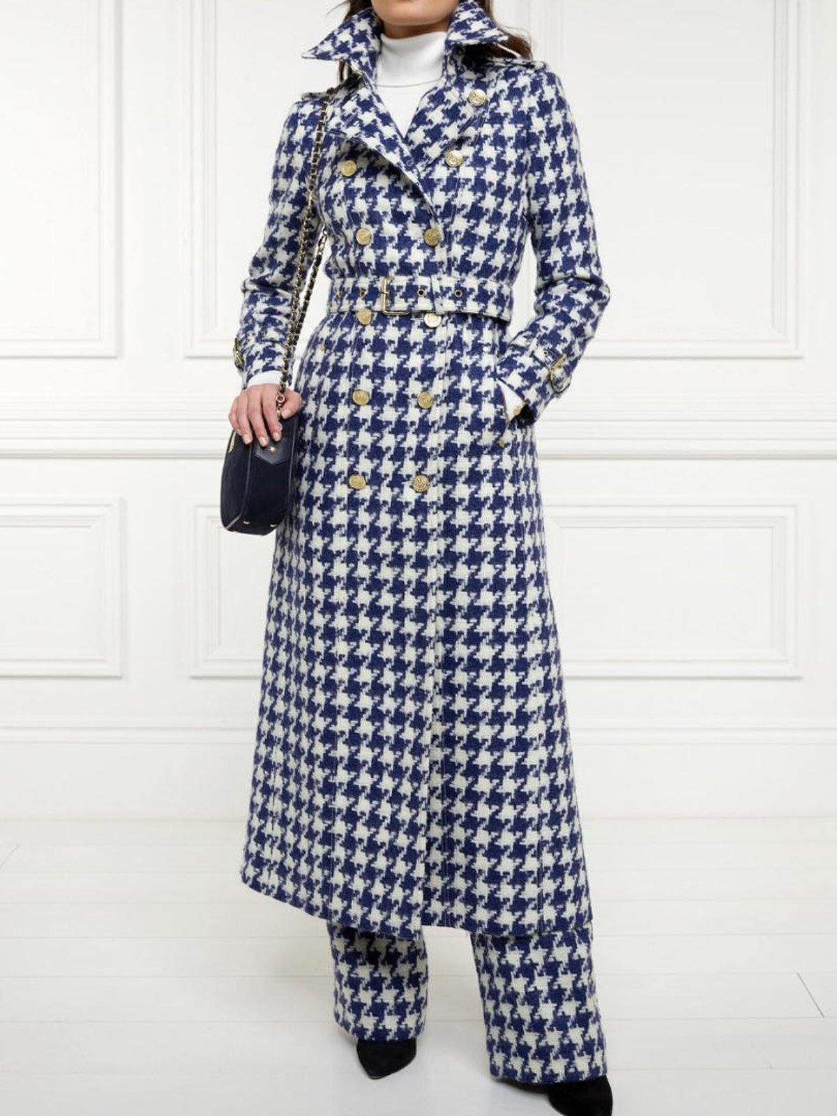 Urban Plaid Lapel Collar Coat With Belt