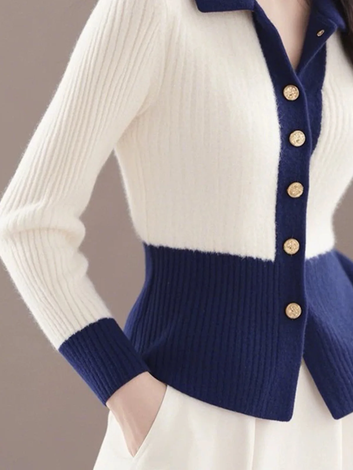 Color Block Buttoned Casual Sweater