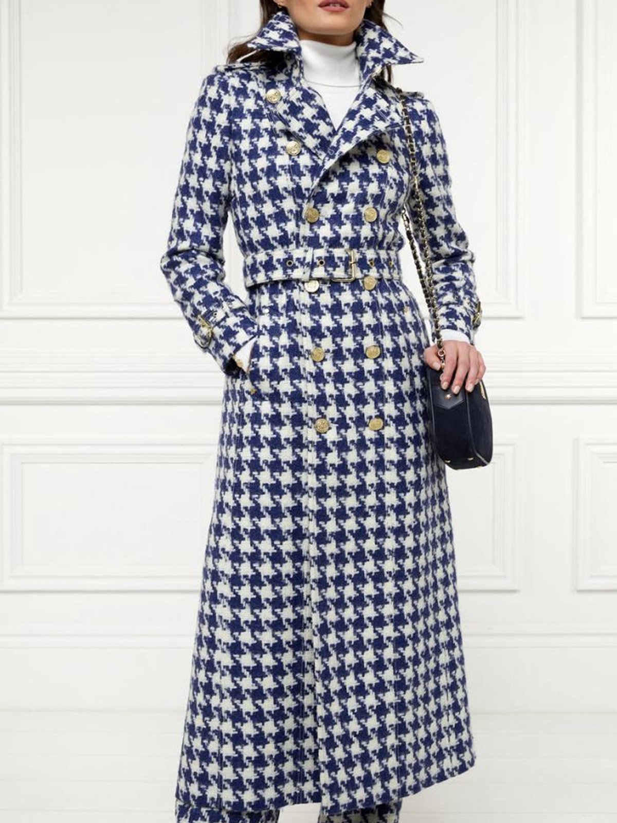 Urban Plaid Lapel Collar Coat With Belt