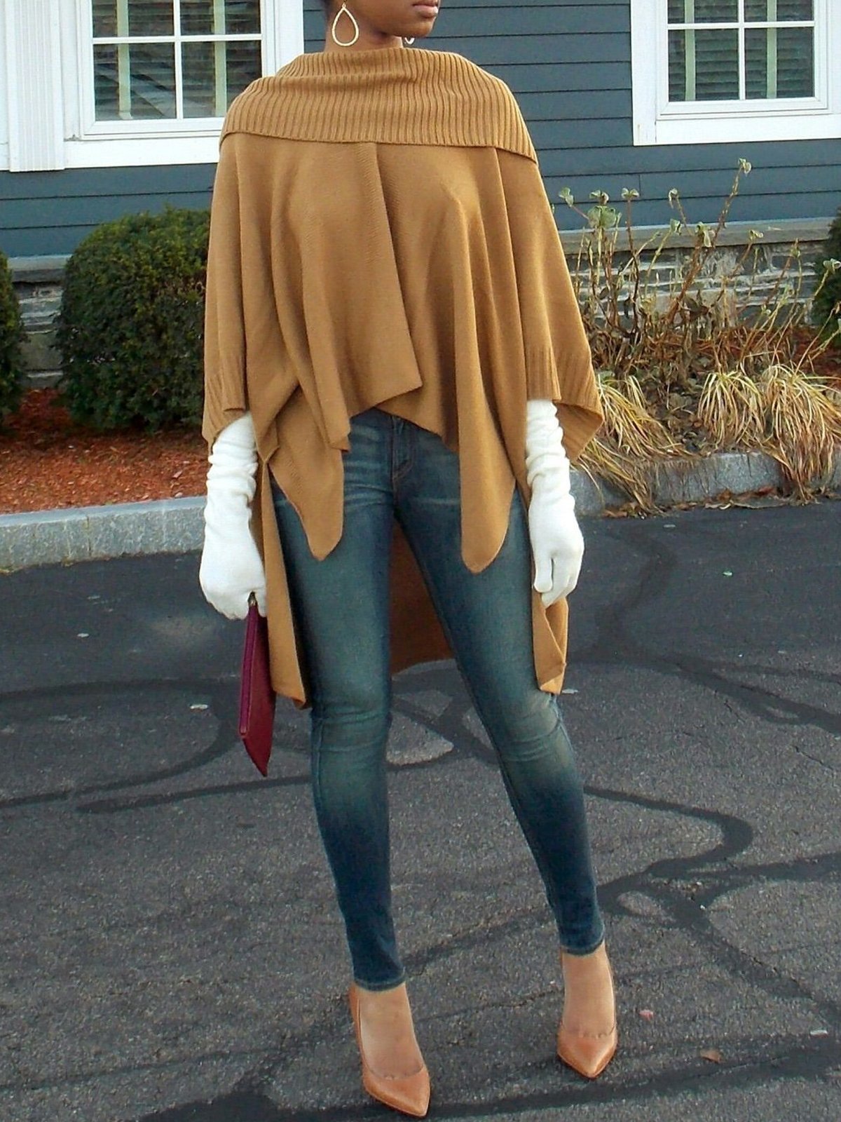 Loose Casual Plain Sweater Cloak